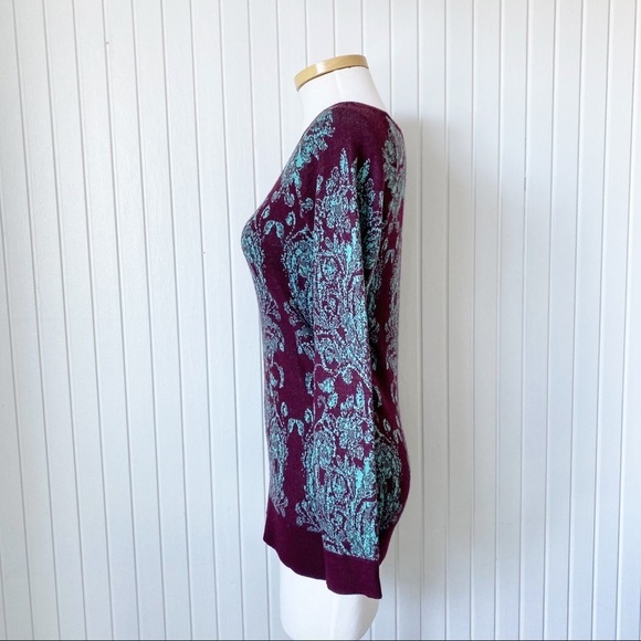 The Limited Maroon Red Turquoise Sea Green Long Sleeve Sweater Size XS - Picture 4 of 12